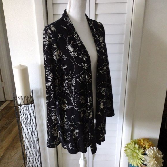 Charter CLUB jacquard floral open-front cardigan Sz. L - Picture 5 of 10